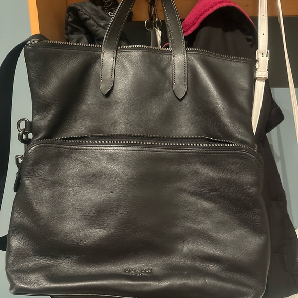 Coach Dark Gray Leather Men's Messenger Bag - Picture 1 of 2
